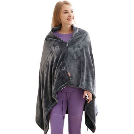 Couverture Chauffante, Poncho Chauffant USB, Couverture Électrique en Flanelle, 150 x 85 cm, Chauffage Rapide par USB, Doux et Confortable, Lavable en Machine (Gris) (1/4)