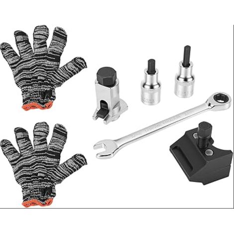 6 Pièces Écarteur de Fusée d'Essieu, Outil Suspension pour Jambe, Écarteur Amortisseur Voiture, Outil D'Écartement de Jambe de Suspension avec Écrou d'Amortisseur, Douille d'Amortisseur, Clé, Gants (1/5)