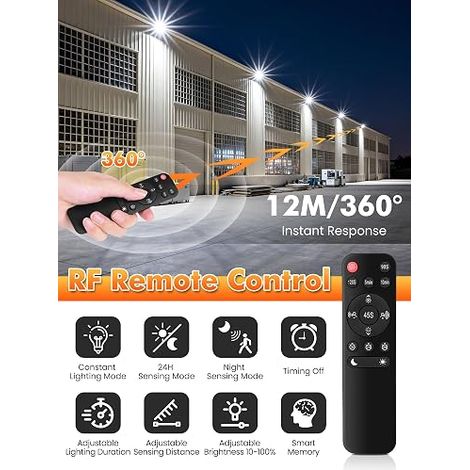 LED Outdoor Floodlight with Motion Sensor 6580LM Security Lamp with Remote Control 6500K Cool White 3 Heads 4 Wall Lighting Modes for Yard, Garden, Garage (1/4)