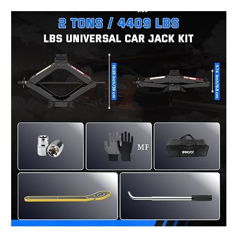 IMAYCC Cric Voiture 2T/2000kg,Universel Crique VoiturePortable Cric de Levage avec Clé pour Écrous de Roue, Kit d'urgence Automobile pour Voiture SUVs Berlines (1/4)