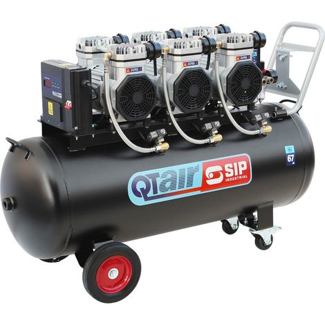 Sip Qt Air DD 4.5HP 150 Litre Ultra Low Noise Oil-Free Direct Drive Compressor - L120 x W45 x H81.5 cm - Black