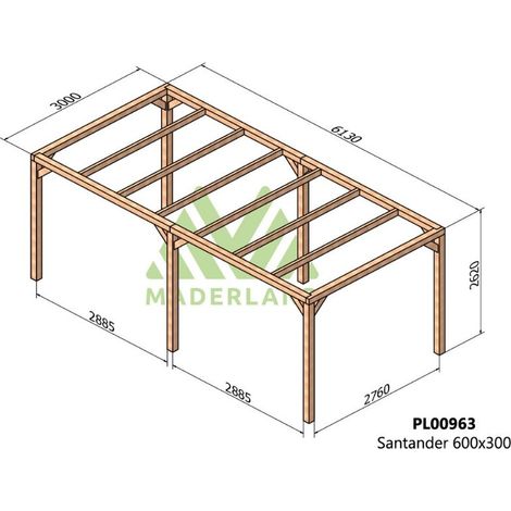 Pérgola de Madera Laminada Santander (Maderland) - Gardeneas - 600 x 300 cm