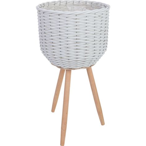 Macetero de madera y plástico blanco D30x25/59h cm (1/5)