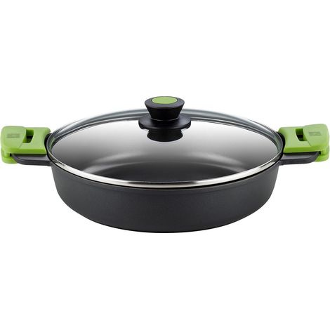 BRA, Prior, Casseruola Bassa con Coperchio in Vetro e Manici in Silicone, 24 Cm, Nero (1/5)