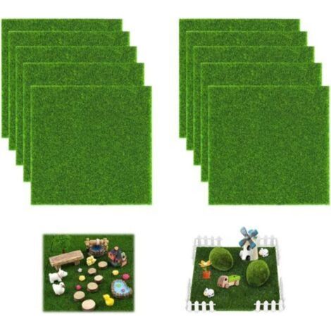 10 Pièces Gazon Artificiel 15 x 15 cm, Fausse Pelouse Exterieur, Miniature Tapis Gazon, pour Décoration de Jardin, Balcon,Terrasse et Décoration Paysagère (1/4)