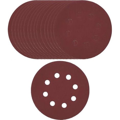100 disques de ponçage ronds de 5 pouces à 8 trous, feuilles de papier de verre pour le ponçage et le polissage (320) (1/5)