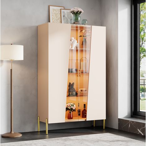 Vetrina LED 72x40x145 cm in MDF e vetro beige con ripiani regolabili - MEUBLIV (1/5)