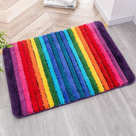Tapis de salle de bain de couleur arc-en-ciel, super doux, absorbant, en microfibre, avec envers antidérapant, lavable en machine, 48,3 x 68,6 cm