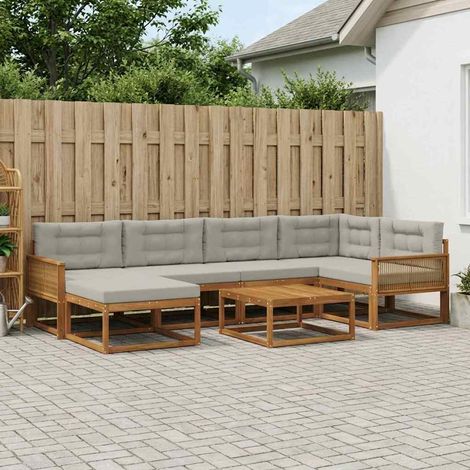 vidaXL Outdoor-Sofagarnitur mit Kissen 7 pcs Natürlich und Hellgrau (1/5)
