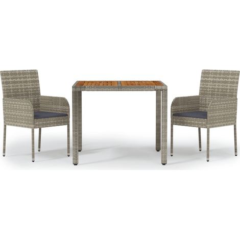 Ensemble à manger de jardin 3 pcs,Salon de jardin coussins gris résine tressée CFW12689 (1/5)