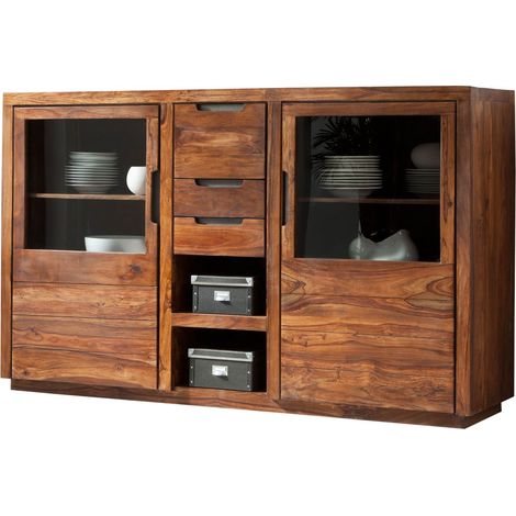 Highboard Sheesham 198x45x125 walnuss lackiert DUKE 113
