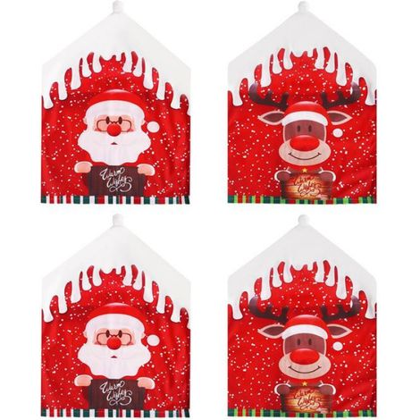 Housse de Chaise - Noel - Pere Noel Bonhomme de Neige - 47 x 60 cm - Pour Chaise Salle a Manger - Lot de 4 (1/4)