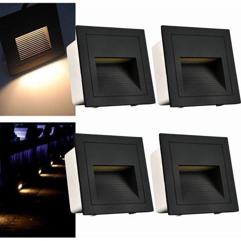 3W LED-Einbauleuchte, quadratisch, Treppenstufenbeleuchtung (Warmweiß), Nachttischlampe, Aluminium, dekorative Beleuchtung, IP65 wasserdicht/4er-Set (1/5)