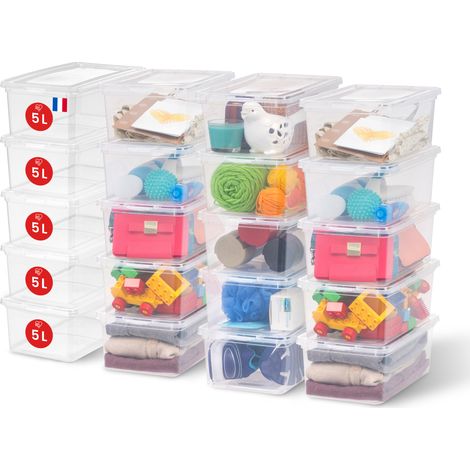 Iris Ohyama Scatole Portaoggetti, 5L, Set di 20, Trasparente, Chiusura facile, Impilabile, Plastica Trasparente, Per Armadio, Scaffali, Scuola, Organizzazione, Giocattoli, Cartoleria , Scarpe, CNL-5