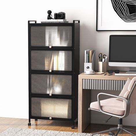Étagère de Cuisine 5 Niveaux avec 4 Portes PC Escamotables Meuble de Rangement avec 4 Roues pour Salle à Manger Salon Noir Maison Chic (1/3)
