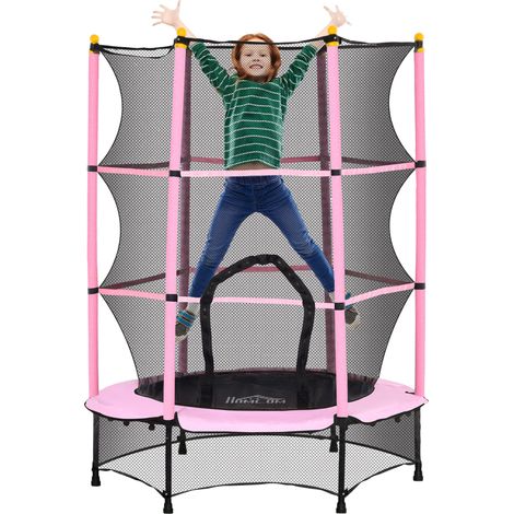 Trampolino Elastico per Bambini da 3 Anni Ø140 cm con Rete di Protezione Rosa e Nero (1/5)
