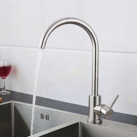 Robinet en Acier Inoxydable 304 Cuisine en Mitigeur Évier Haute Pression Nickel Brossé, Cartouche en céramique assurant une manœuvre souple sur la durée (1/5)