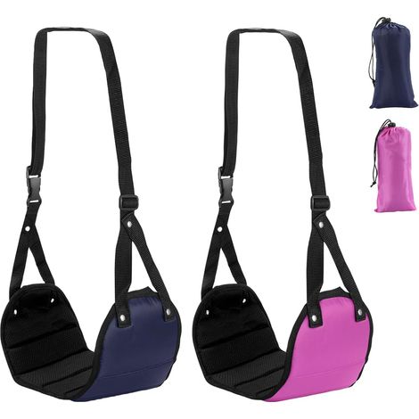 Juego de 2 reposapiés para avión + 2 bolsas de almacenamiento, reposapiés para avión, hamacas, reposapiés de viaje portátiles, reposapiés para volar, reposapiés ajustables en altura, accesorios de via (1/5)