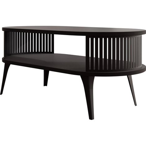 Mesa de centro Vitum III, Negro, 44x50x100cm, Diámetro: 0, Aglomerado laminado, Ovalada