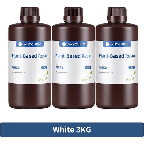 Resina para impresoras 3D, de origen vegetal, lavable con agua, ECO White, 3 kg. (1/2)