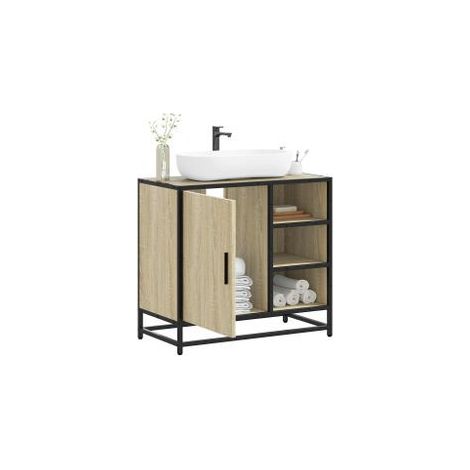 Armoire lavabo de salle de bain chêne sonoma bois d'ingénierie (1/5)