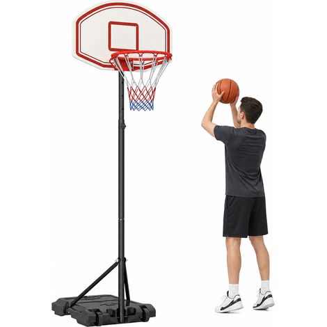 Panier de basket portable pour intérieur et extérieur, hauteur réglable sur 5 niveaux (175-215 cm), avec roulettes, cadre en métal et base lestable, panneau en PE (1/5)