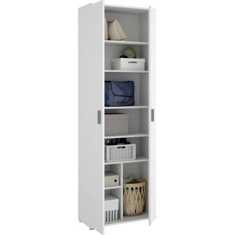 Dmora - Armadio multiuso 2 ante Apro, Mobile multifunzione portaoggetti, Guardaroba porta scarpe, 61x35h190 cm, Bianco (1/5)