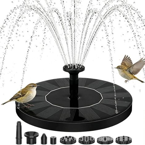 Fontaine solaire flottante pour bain d'oiseaux (16 cm, noire) : Mini fontaine solaire flottante avec 6 buses pour jardin, bassin, piscine et extérieur (16 cm) (1/5)