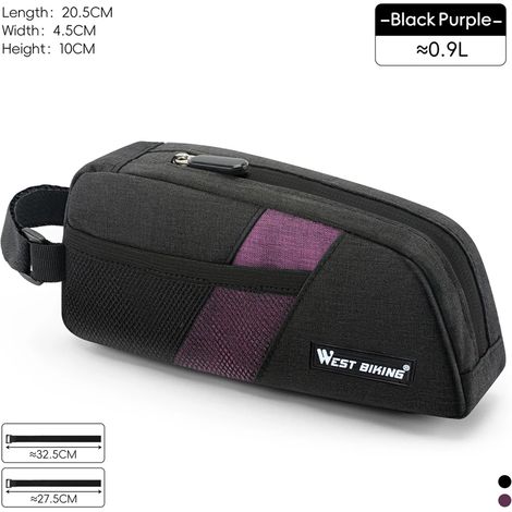 (Noir/Violet) Sacoche de cadre avant compacte pour vélo, légère, portable et étanche, avec sangles à dégagement rapide. (1/5)