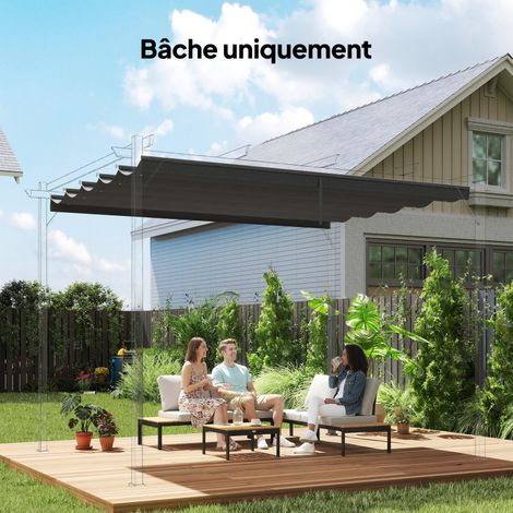 Toile de toit pour pergola tonnelle rétractable de 4 x 3 m - toile uniquement 350 x 260 cm gris foncé (1/5)