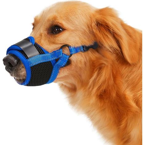 Breathable Soft Mesh Dog Muzzle Adjustable Anti Barking Bite for Large Medium and Small Size (Blue-M) (1/5)