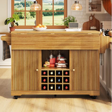 Multifunktions-Servierwagen aus dunkelbraunem MDF, 142,5 x 80 x 95 cm, mit Stauraum (1/5)
