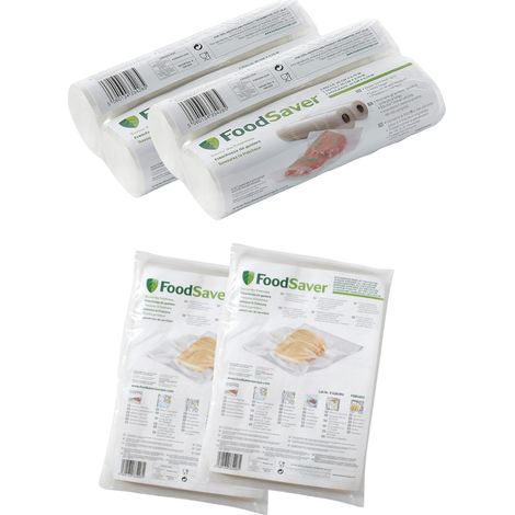 FoodSaver Kit 4 Rotoli Termosigillabili 20 cm x 6.7 m + 96 Sacchetti 20.3 x 29.2 cm (2 x 48), Senza BPA, Compatibile con Macchine Sottovuoto