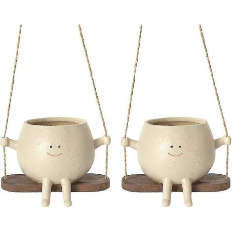 Swing Face Planter Pots, Mignon Tenture Murale Résine Fleur Tête Jardinières Pour Intérieur Extérieur, Succule (1/5)