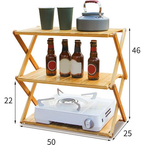 Faltbarer und tragbarer Bambus-Holzrahmen mit hoher Tragfähigkeit, geeignet für Picknicks im Freien, dreistöckiges Design. (1/5)