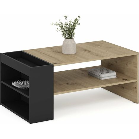 Mesa de centro Houston 1946, Negro + Roble Artisan, 42x55x100cm, Diámetro: 0, Aglomerado laminado, Angular