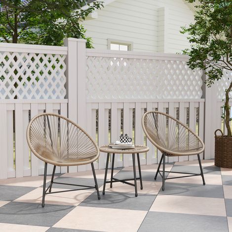 Ensemble jardin en 3 pièces en rotin PE acier 2 chaises ovales table basse couleur bois - Couleur: Noir