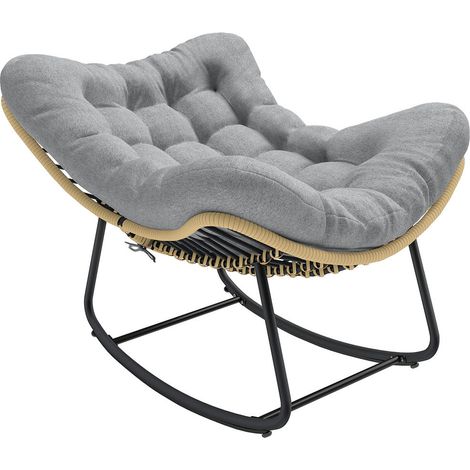 Gris et confortable pour se détendre, rocking chair en résine tressée pour terrasse ou salon (1/5)