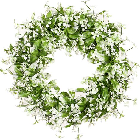 Couronne de fleurs artificielles vertes pour porte d'entrée, couronne de gypsophile-AquaForge (1/5)