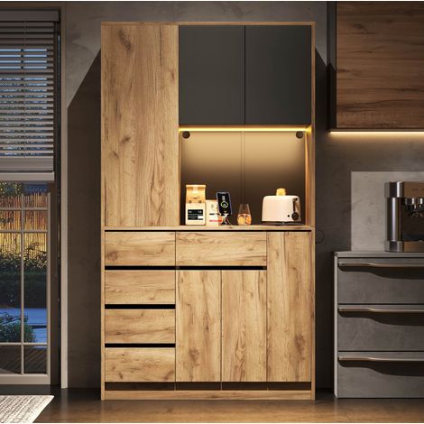 Credenza cucina alta 185 x 105 x 40 cm MDF nero e naturale HAVRYA (1/5)
