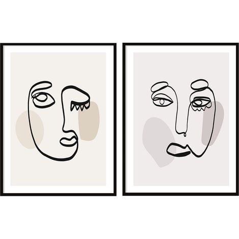 BILDPOSTER IM RAHMEN 53x73cm Diptychon 2er-Set Lineart Boho Gemälde P2068 (1/3)