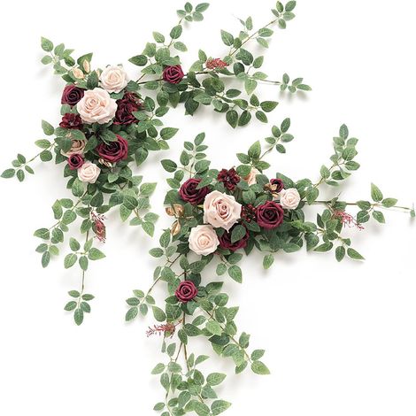 Künstliche Blumen als Stuhllehnendekoration, Bogendekoration, Tischdekoration für Hochzeiten und festliche Bankettdekoration (burgunderrot) (1/2)