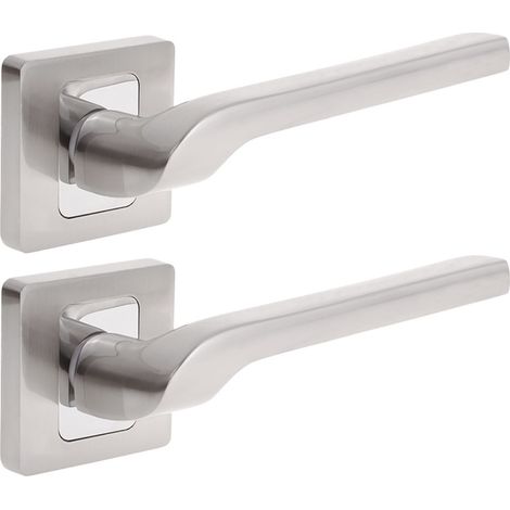 Poignée de porte Luga - Rosace carrée - Satin/Chrome - Aluminium - Design moderne (1/5)
