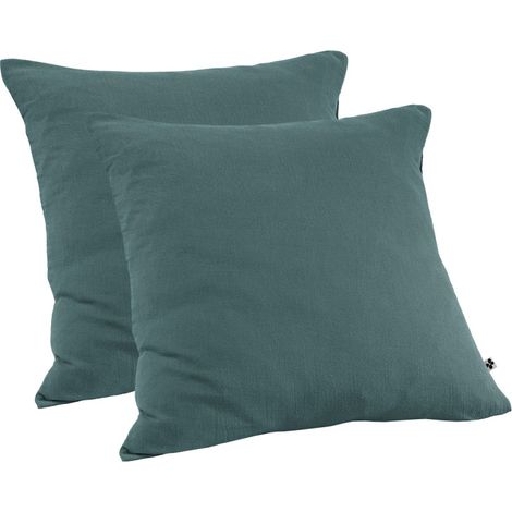 Lot 2 taies oreillers 60x60 double gaze de coton bleu canard - PEPA 1 (1/5)