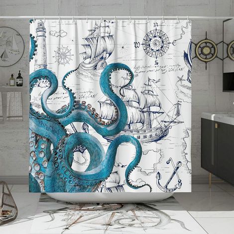 Rideau de douche pieuvre design marin imperméable - Décoration (1/5)