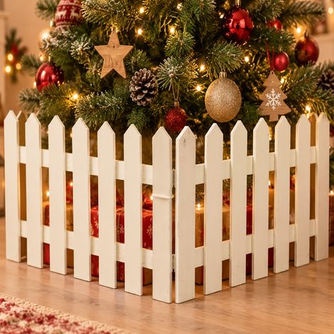 Staccionata Bianca per Albero di Natale Recinto Natalizio Decorativo 80x29,5x1cm (1/5)