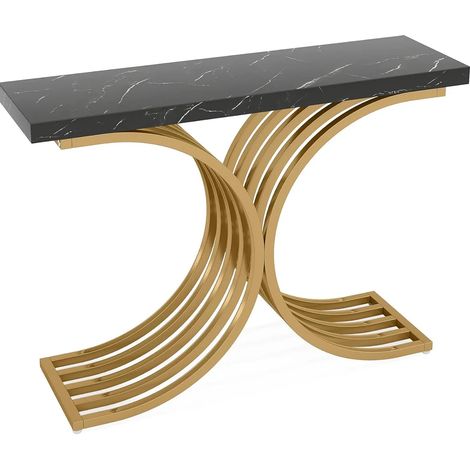 Console étroite effet marbre noir et métal doré, table d'entrée élégante design moderne 100 x 30 x 80 cm pour salon ou couloir CHICFURN (1/5)