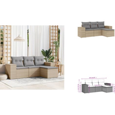 4-tlg. Garten-Sofagarnitur mit Kissen Beige Poly Rattan - Gartenmöbel - Sofagarnitur - Rattan Möbel - Outdoor Möbel - Lounge Set (1/3)