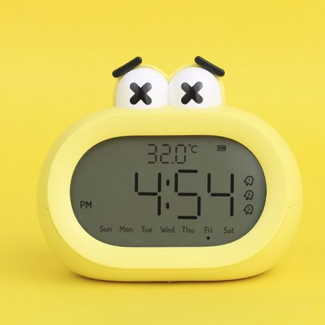 Réveil enfant avec veilleuse LED, motif dessin animé mignon et intelligent, fonctionnant à piles, jaune. (1/5)