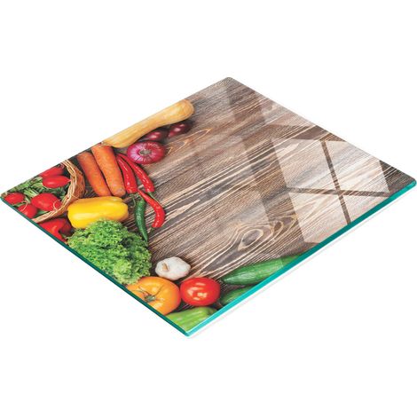 Tabla de cocina de vidrio duradera y elegante con estampado de verduras, madera, 60x52 cm (1/5)